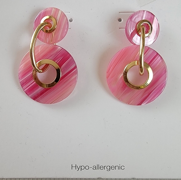 Pink Circle Drop Earrings - Picture 4 of 11
